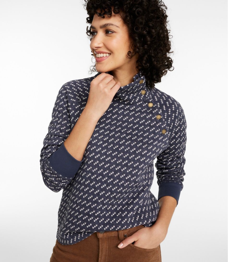L.L.Bean US | Women's Quilted Sweatshirt, Snapneck Pullover Print