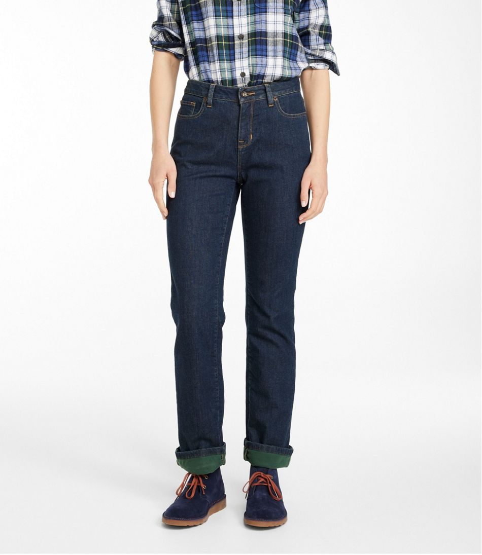 L.L.Bean Discount | Women's True Shape Jeans, High-Rise Straight-Leg Fleece-Lined