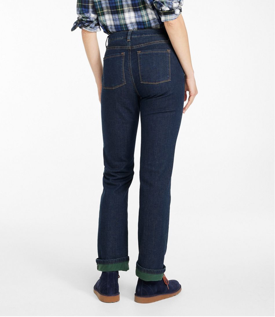L.L.Bean Discount | Women's True Shape Jeans, High-Rise Straight-Leg Fleece-Lined