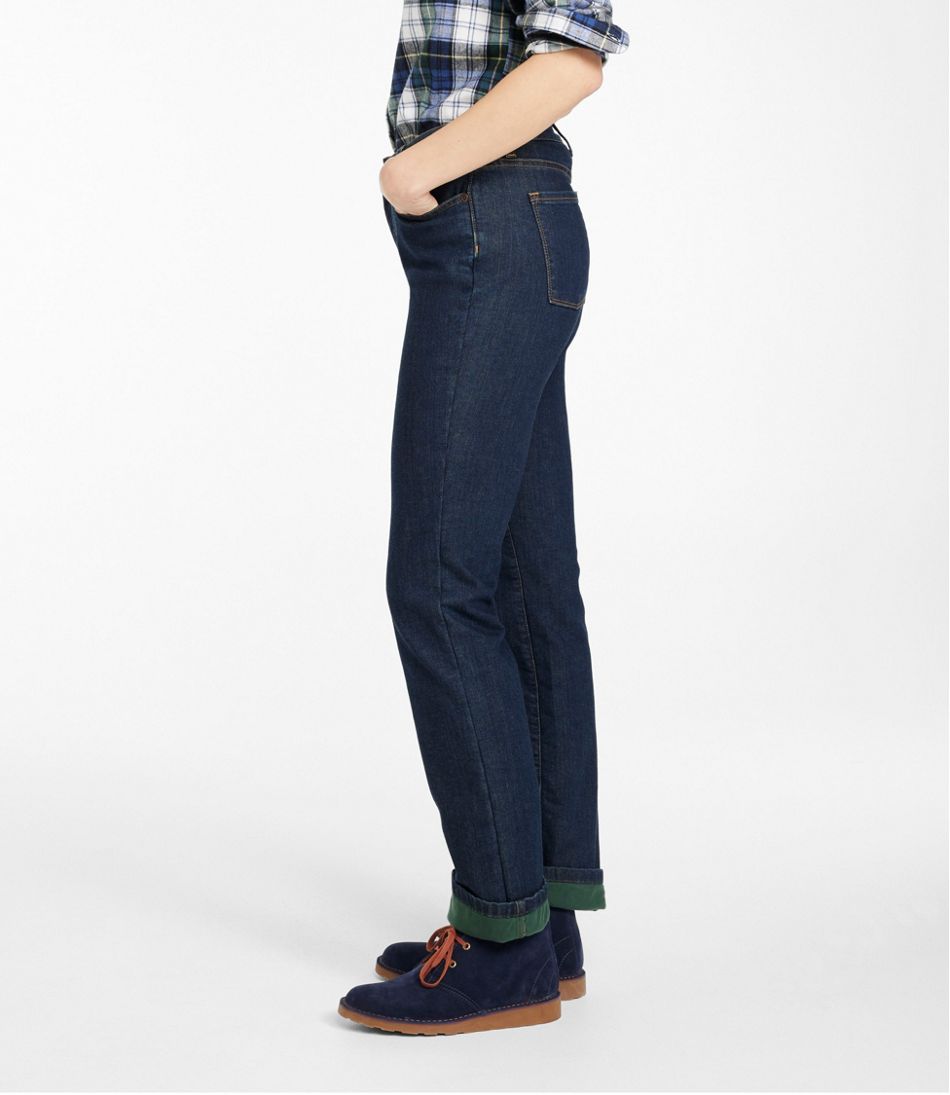 L.L.Bean Discount | Women's True Shape Jeans, High-Rise Straight-Leg Fleece-Lined
