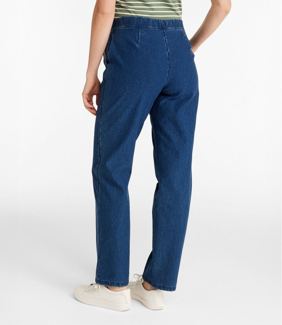 L.L.Bean Outlet | Women's Perfect Fit Pants, Denim Straight-Leg Fleece-Backed