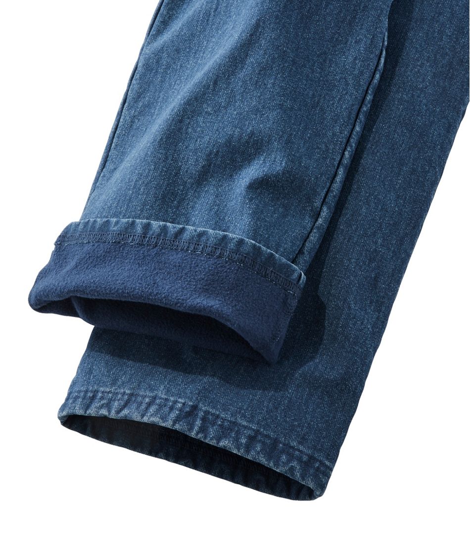 L.L.Bean Outlet | Women's Perfect Fit Pants, Denim Straight-Leg Fleece-Backed