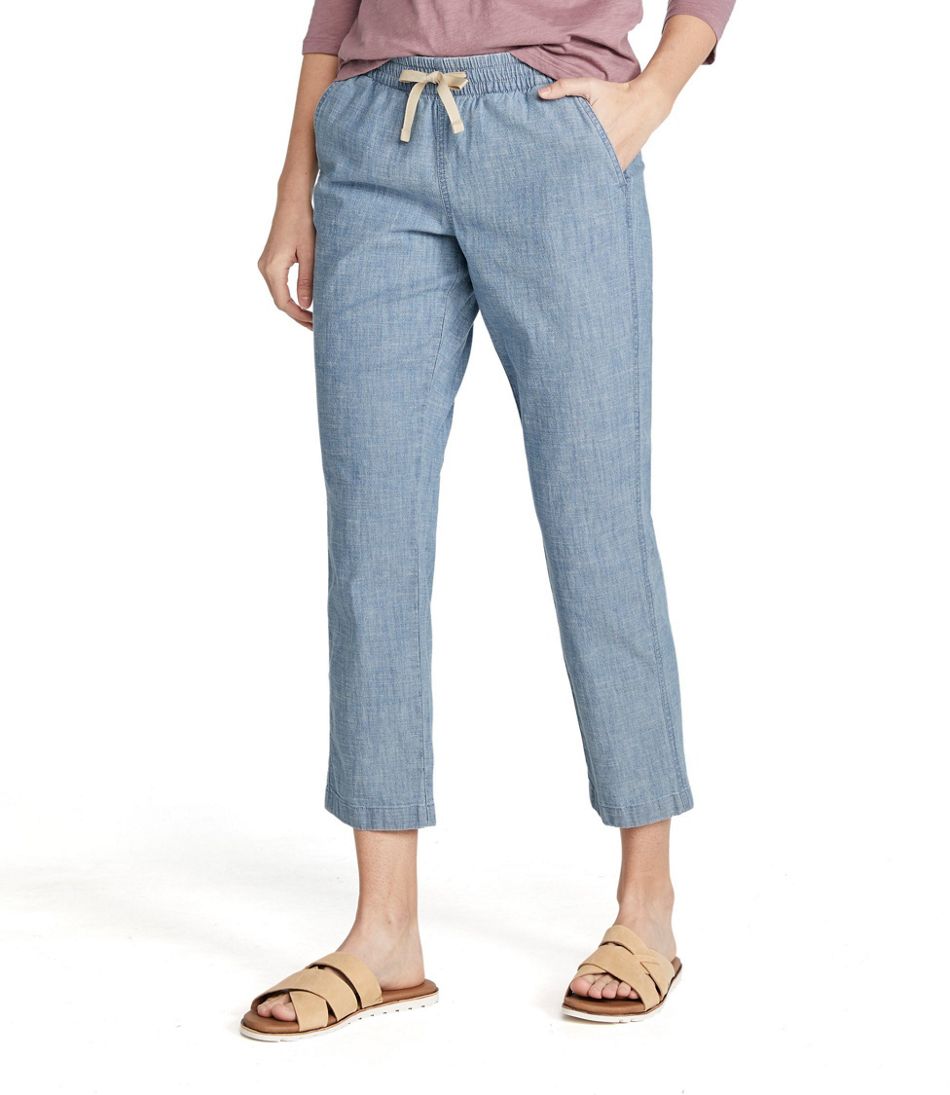 L.L.Bean Sale | Women's Lakewashed Pull-On Chinos, Mid-Rise Chambray Ankle Pants