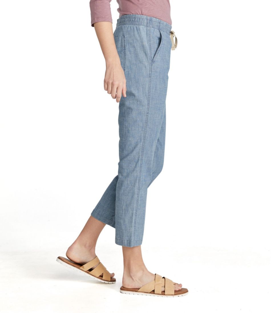 L.L.Bean Sale | Women's Lakewashed Pull-On Chinos, Mid-Rise Chambray Ankle Pants