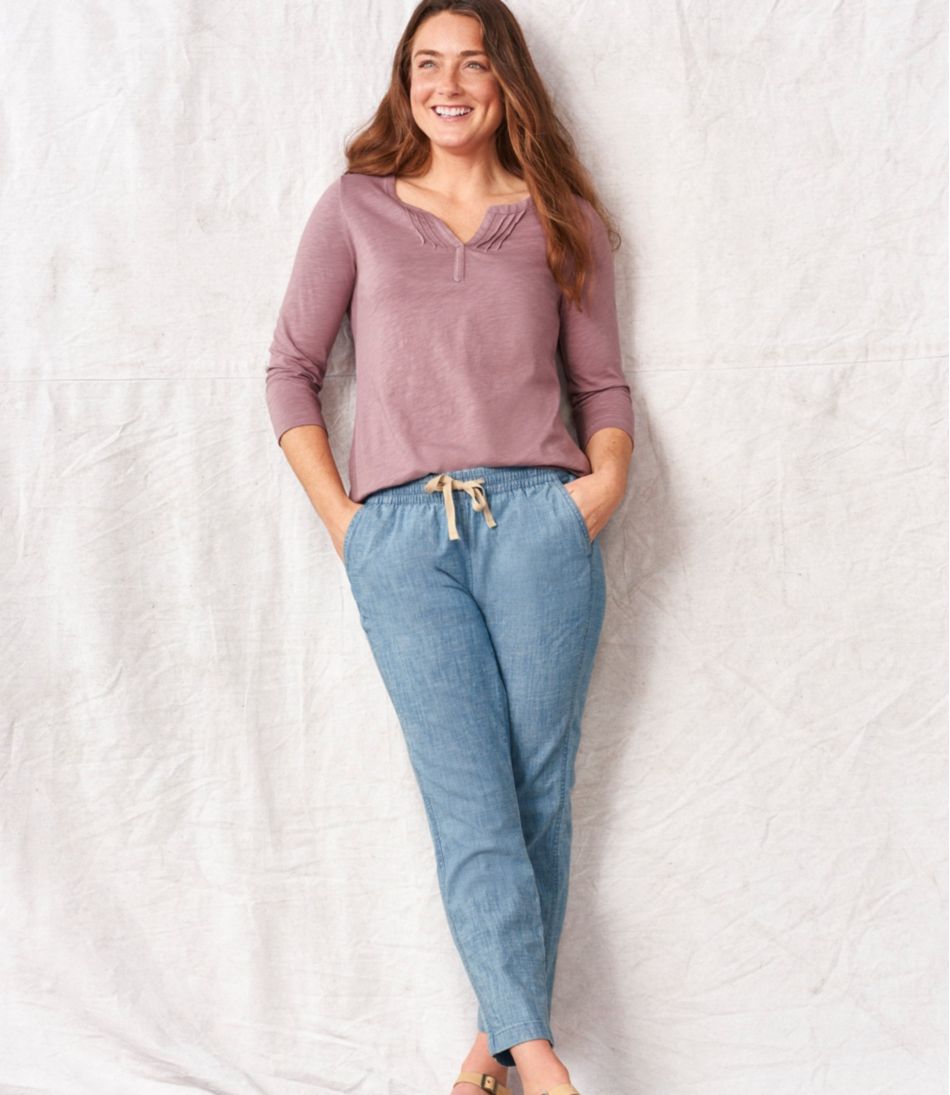L.L.Bean Sale | Women's Lakewashed Pull-On Chinos, Mid-Rise Chambray Ankle Pants