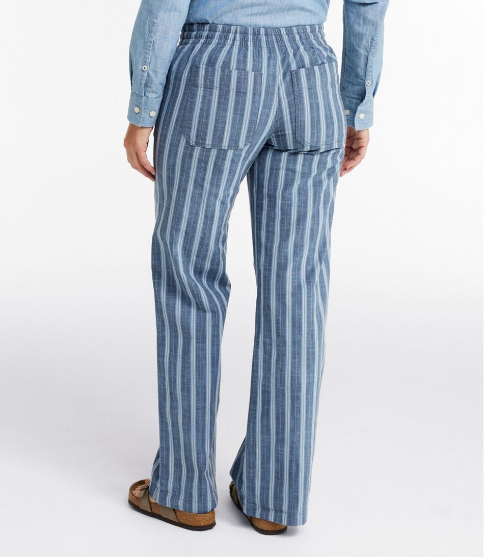 L.L.Bean On Sale | Women's Lakewashed Pull-On Chinos, Mid-Rise Wide-Leg Stripe Chambray