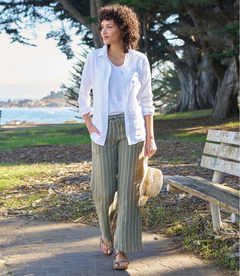 L.L.Bean Discount | Women's Premium Washable Linen Pull-On Pants, Stripe