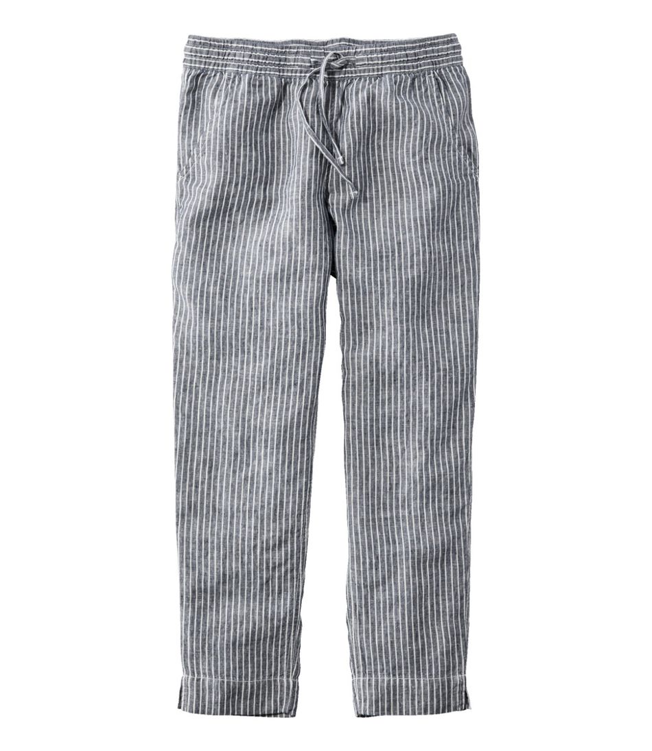 L.L.Bean For Sale | Women's Premium Linen Pull-On Ankle Pants, Mid-Rise Tapered-Leg Stripe