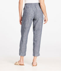 L.L.Bean For Sale | Women's Premium Linen Pull-On Ankle Pants, Mid-Rise Tapered-Leg Stripe