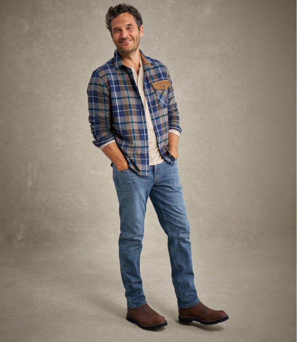L.L.Bean Discount | Men's Scotch Plaid Flannel Shirt, Snap-Front, Slightly Fitted Untucked Fit