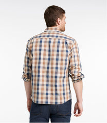 L.L.Bean Discount | Men's Comfort Stretch® Chambray Shirt, Long-Sleeve, Slightly Fitted Untucked Fit, Plaid