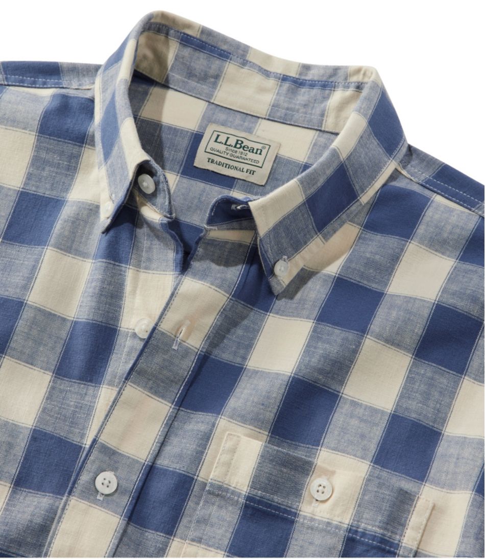 L.L.Bean Discount | Men's Comfort Stretch® Chambray Shirt, Long-Sleeve, Slightly Fitted Untucked Fit, Plaid