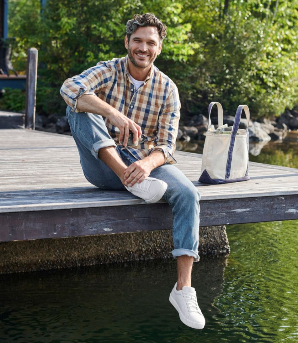 L.L.Bean Discount | Men's Comfort Stretch® Chambray Shirt, Long-Sleeve, Slightly Fitted Untucked Fit, Plaid