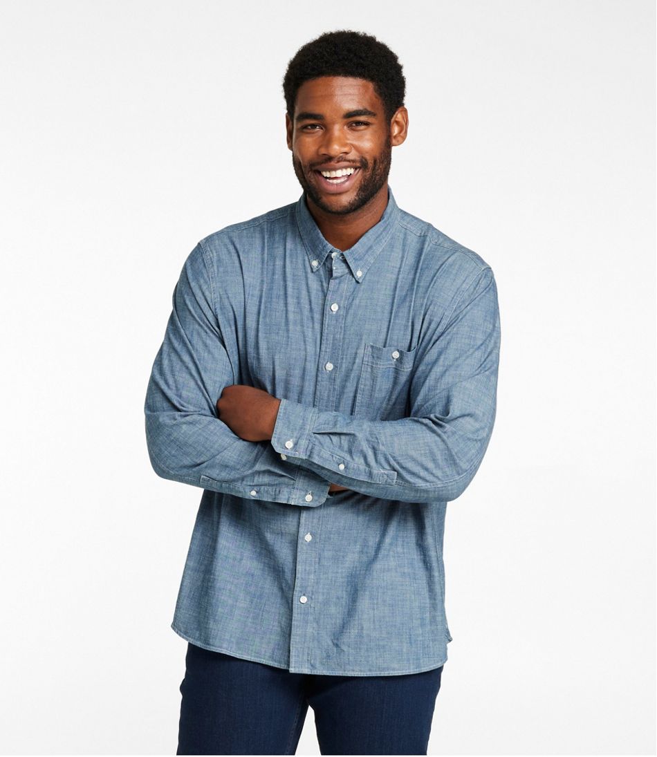 L.L.Bean On Sale | Men's Comfort Stretch® Chambray Shirt, Long-Sleeve, Slightly Fitted Untucked Fit