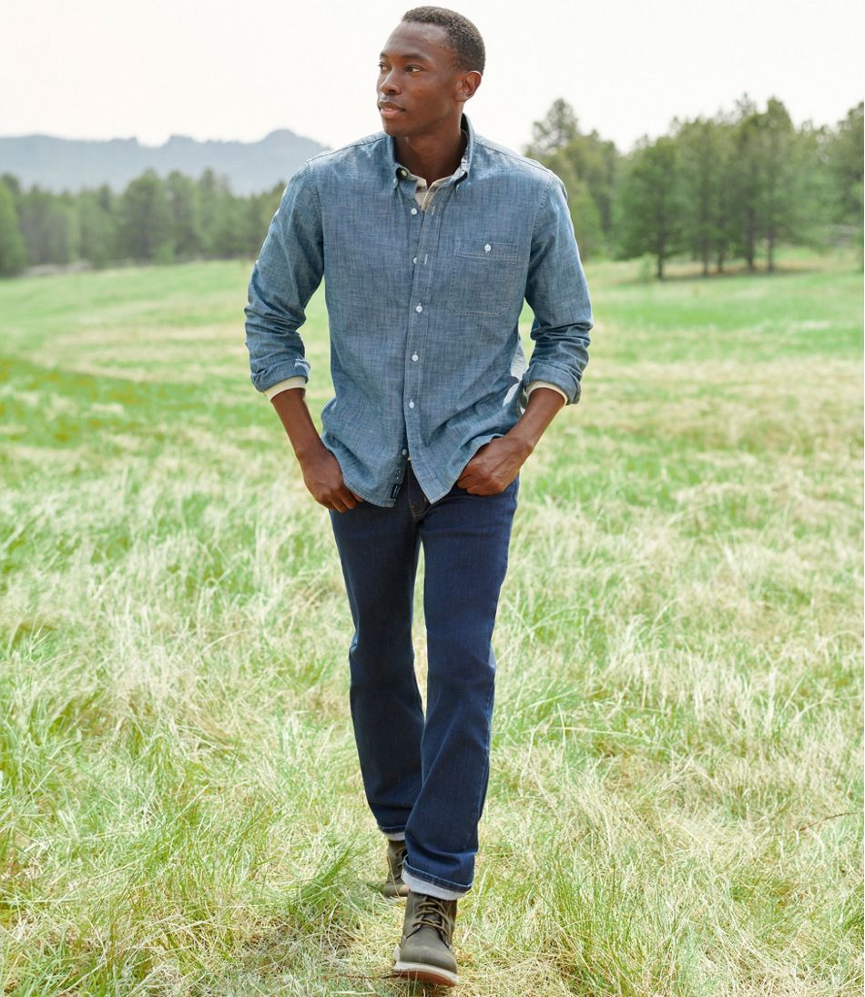 L.L.Bean On Sale | Men's Comfort Stretch® Chambray Shirt, Long-Sleeve, Slightly Fitted Untucked Fit