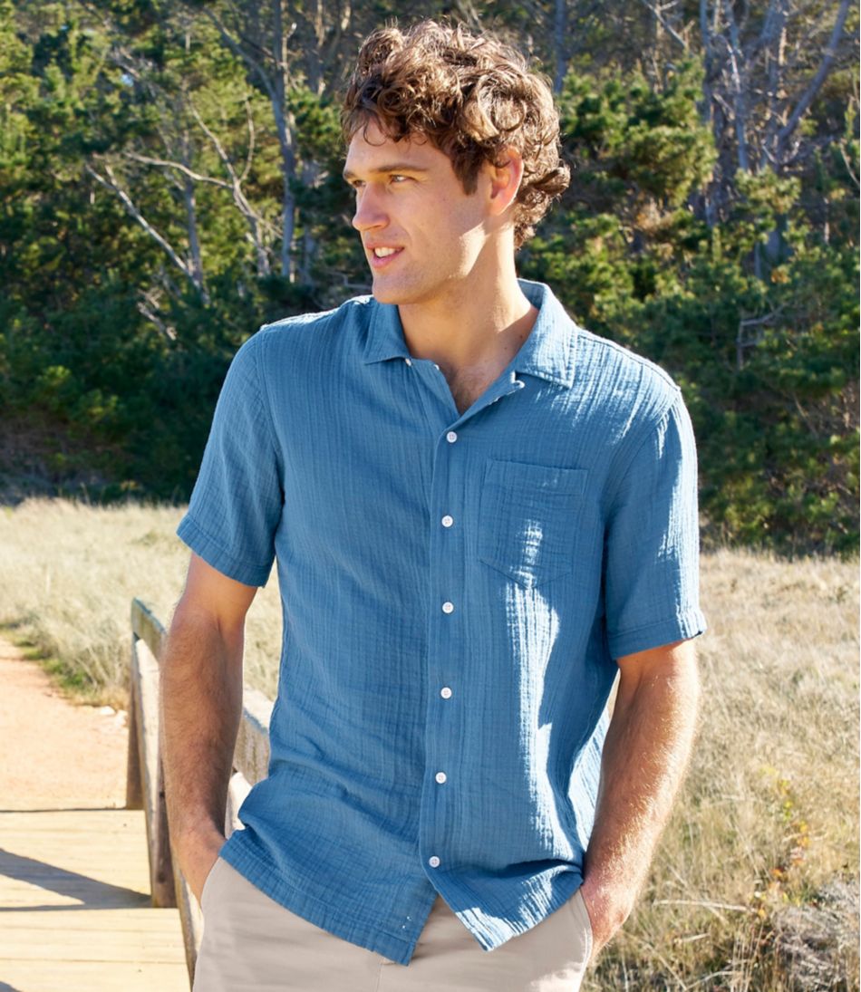 L.L.Bean Sale | Men's Cloud Gauze Shirt, Short-Sleeve, Slightly Fitted Untucked Fit