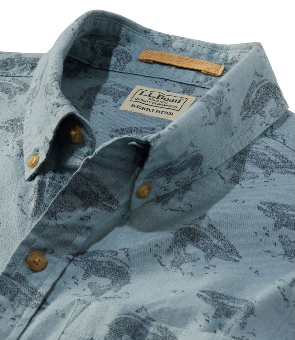 L.L.Bean On Sale | Men's Stonecoast Hemp Shirt, Short-Sleeve, Slightly Fitted Untucked Fit, Print
