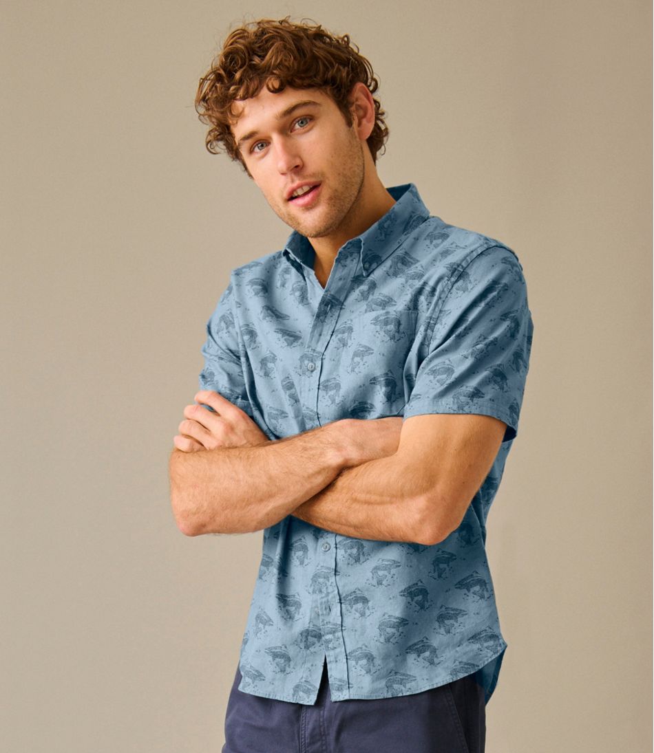 L.L.Bean On Sale | Men's Stonecoast Hemp Shirt, Short-Sleeve, Slightly Fitted Untucked Fit, Print