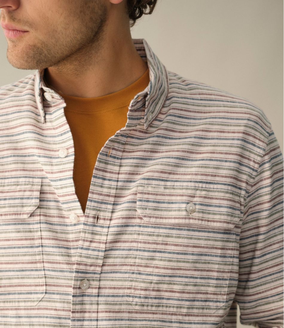 L.L.Bean For Sale | Men's Stonecoast Hemp Shirt, Long-Sleeve, Slightly Fitted Untucked Fit, Stripe