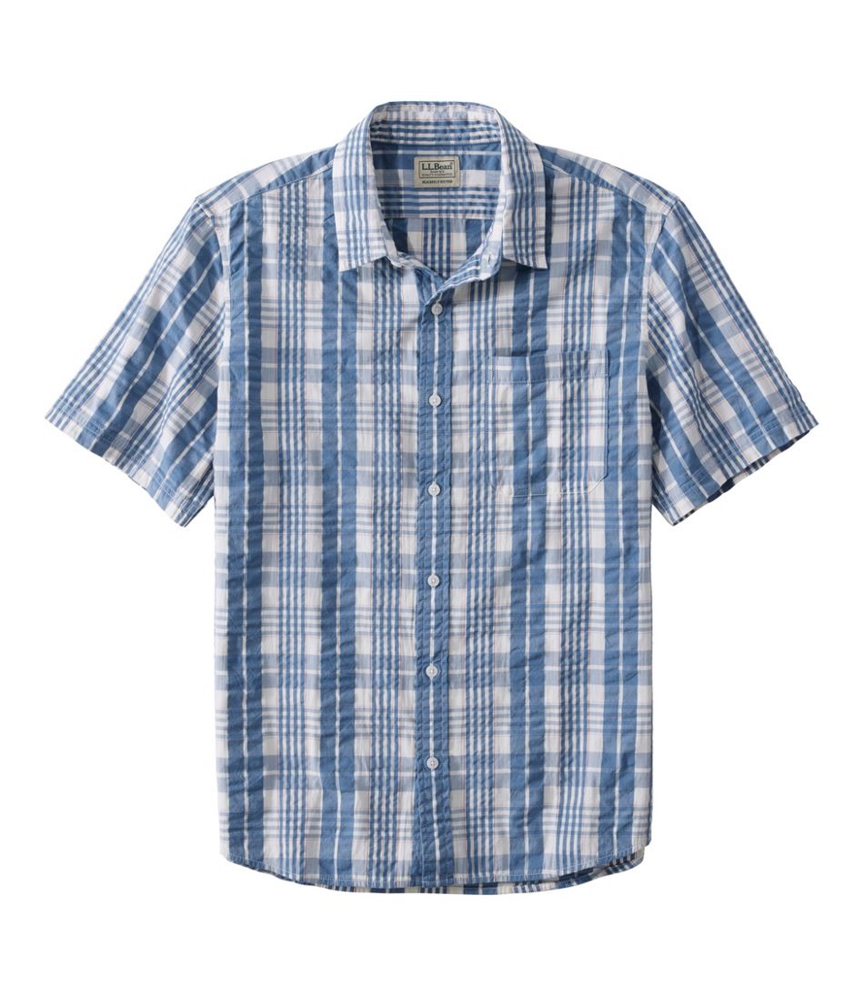 L.L.Bean On Sale | Men's Organic Cotton Seersucker Shirt, Short-Sleeve, Slightly Fitted, Plaid