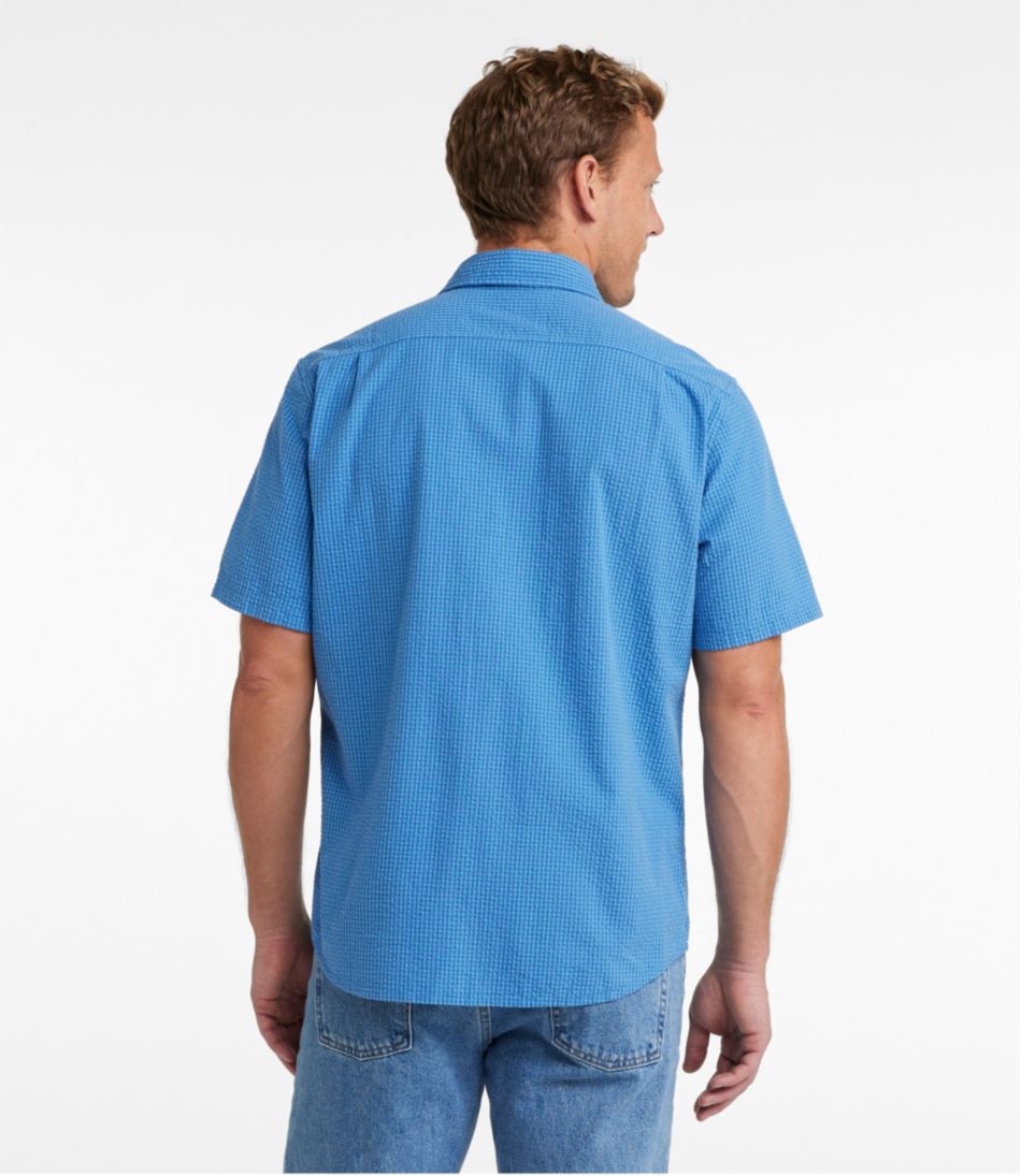 L.L.Bean On Sale | Men's Organic Cotton Seersucker Shirt, Short-Sleeve, Slightly Fitted, Plaid