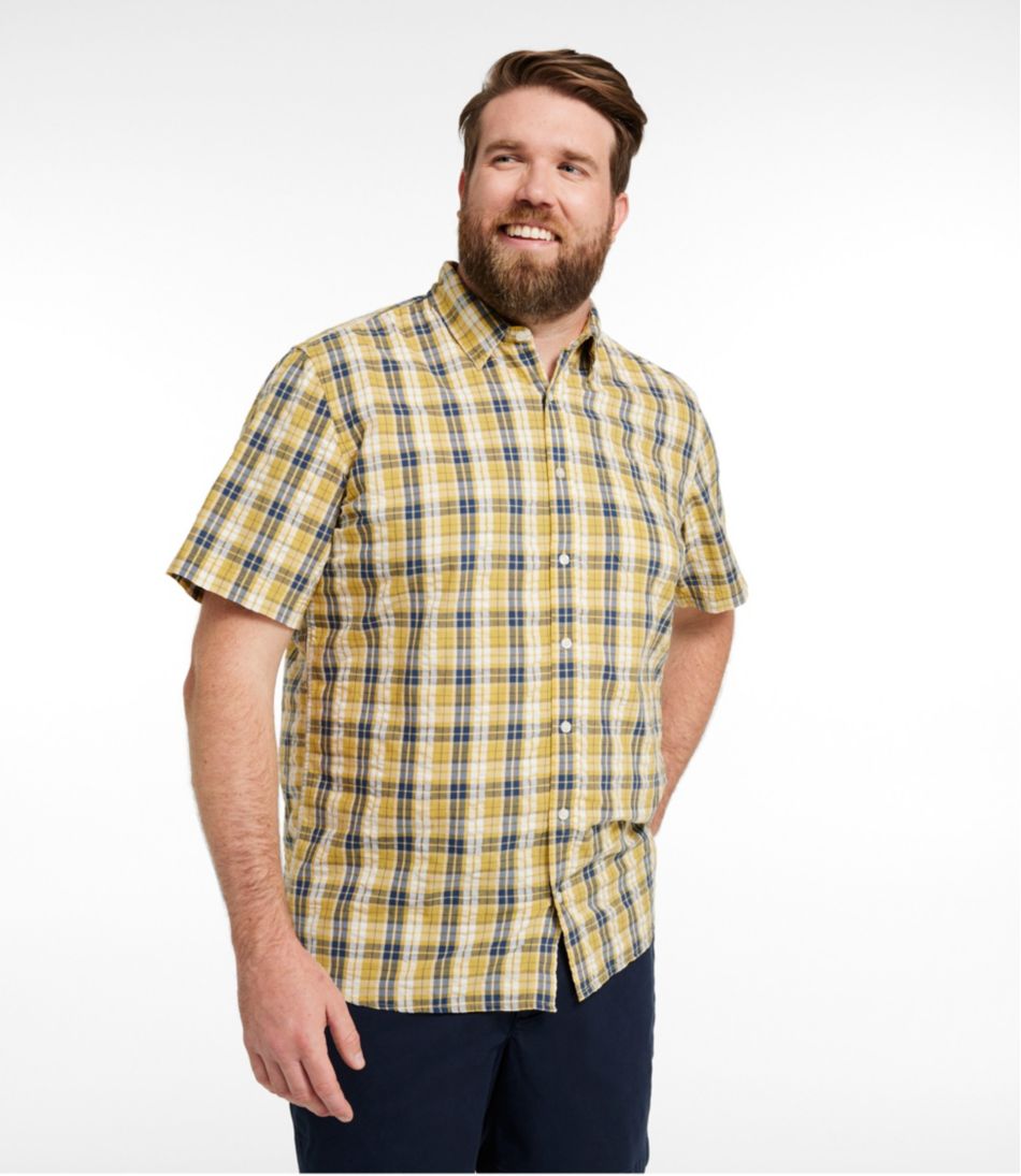 L.L.Bean On Sale | Men's Organic Cotton Seersucker Shirt, Short-Sleeve, Slightly Fitted, Plaid
