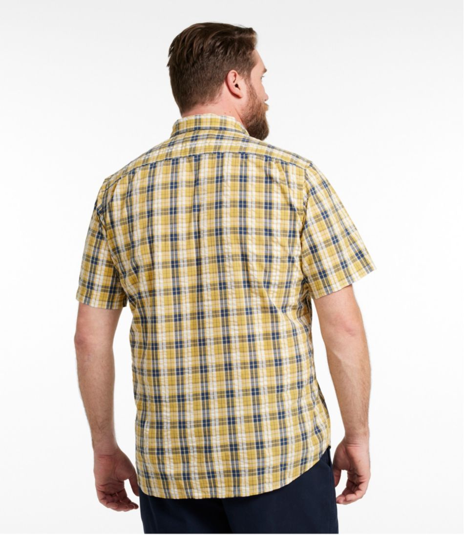 L.L.Bean On Sale | Men's Organic Cotton Seersucker Shirt, Short-Sleeve, Slightly Fitted, Plaid