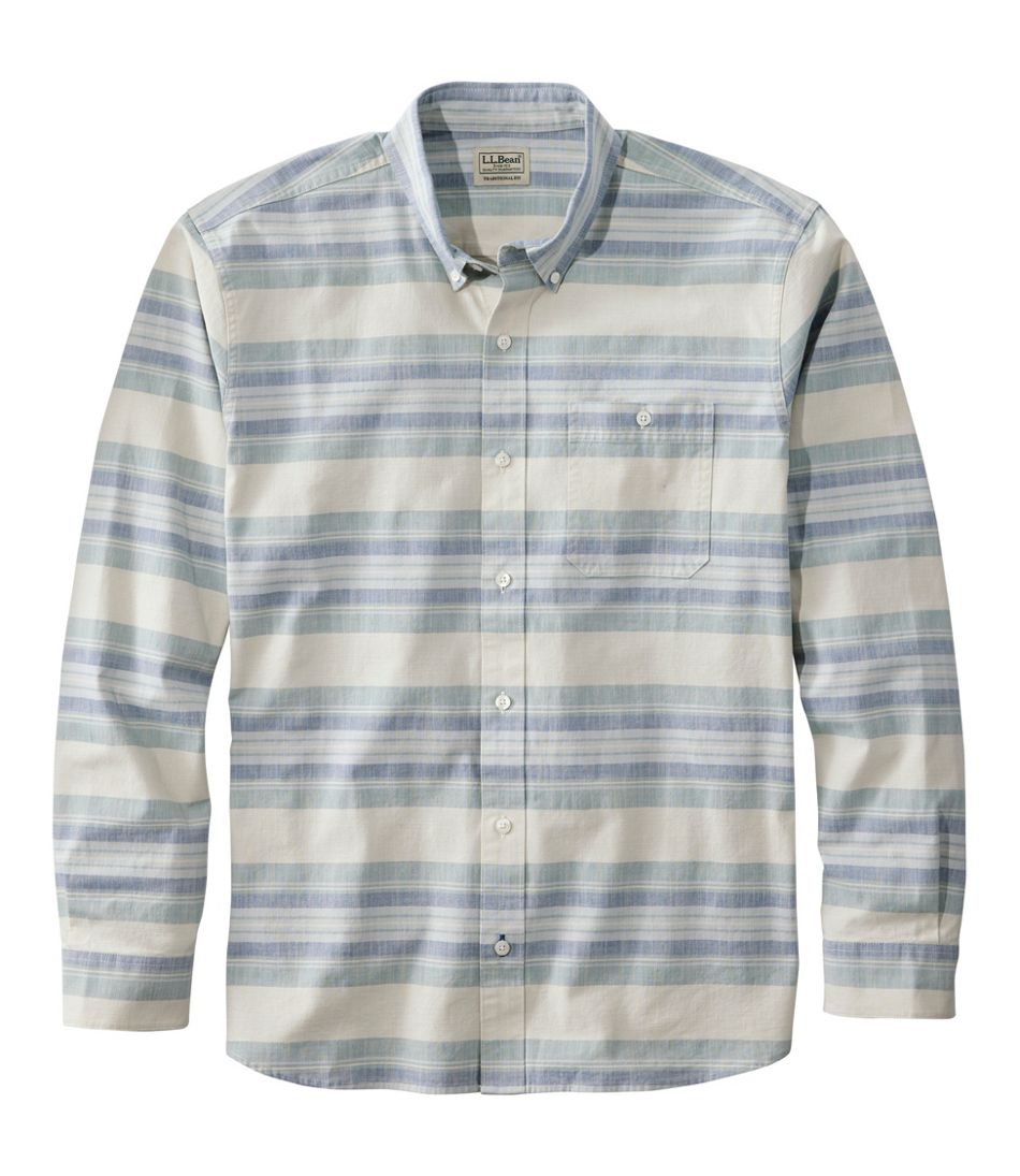 L.L.Bean For Sale | Men's Comfort Stretch Chambray Shirt, Traditional Untucked Fit, Long-Sleeve, Stripe