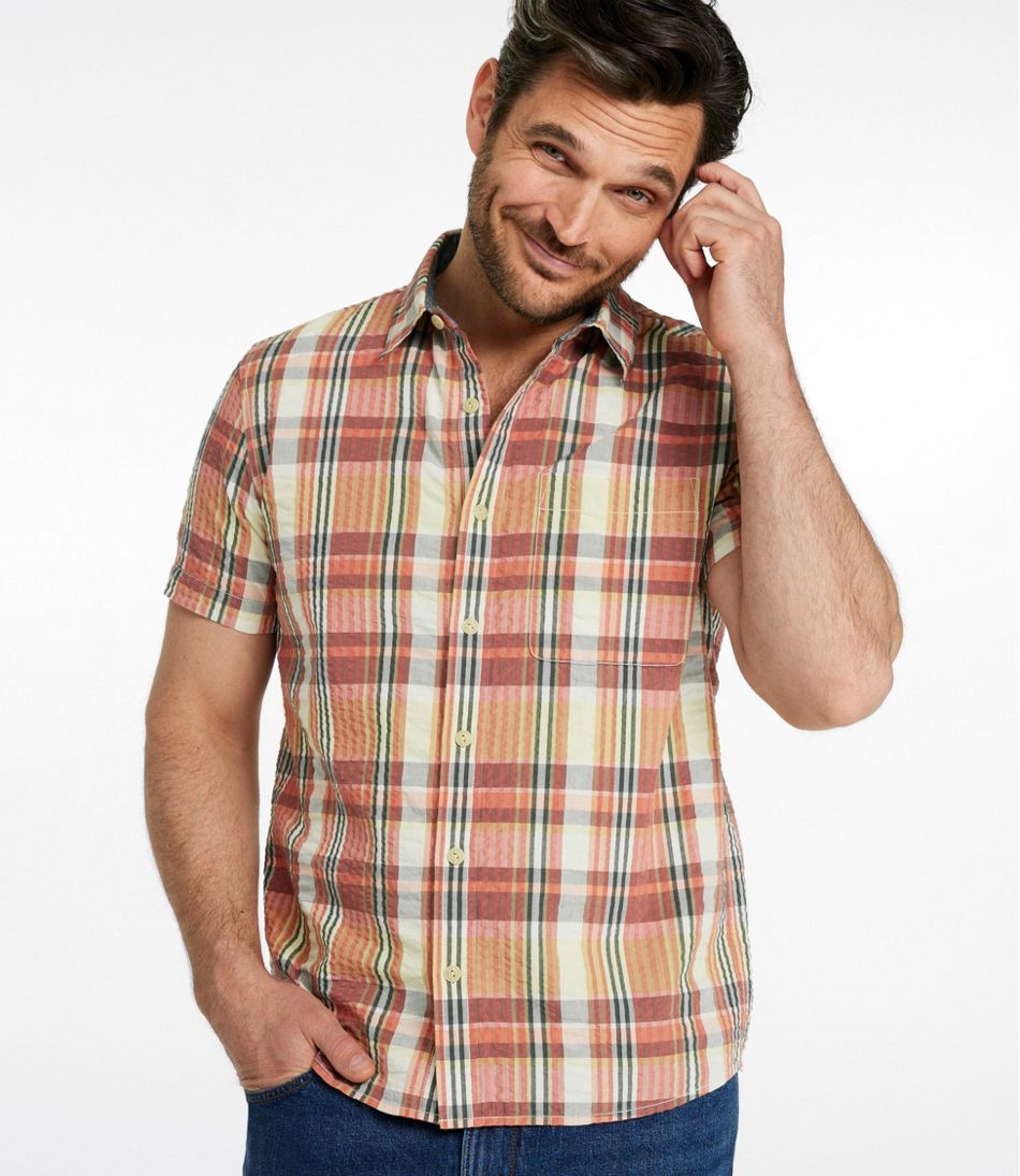 L.L.Bean New | Men's Signature Seersucker Madras Shirt, Slightly Fitted, Short-Sleeve