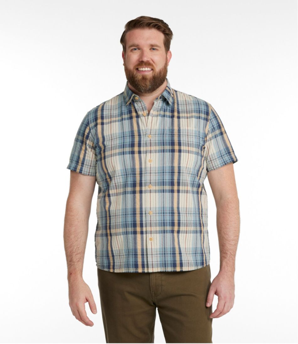 L.L.Bean New | Men's Signature Seersucker Madras Shirt, Slightly Fitted, Short-Sleeve