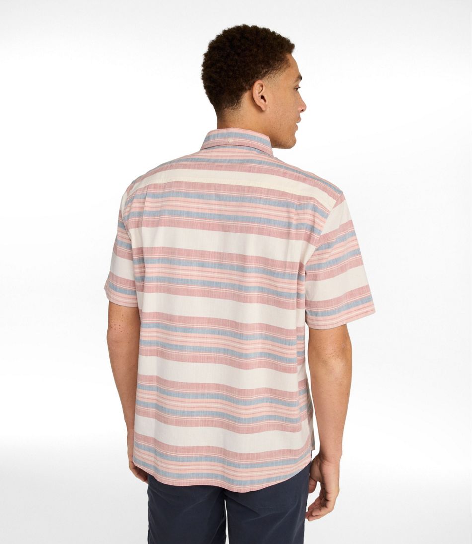 L.L.Bean Outlet | Men's Comfort Stretch Chambray Shirt, Traditional Untucked Fit, Short-Sleeve, Stripe
