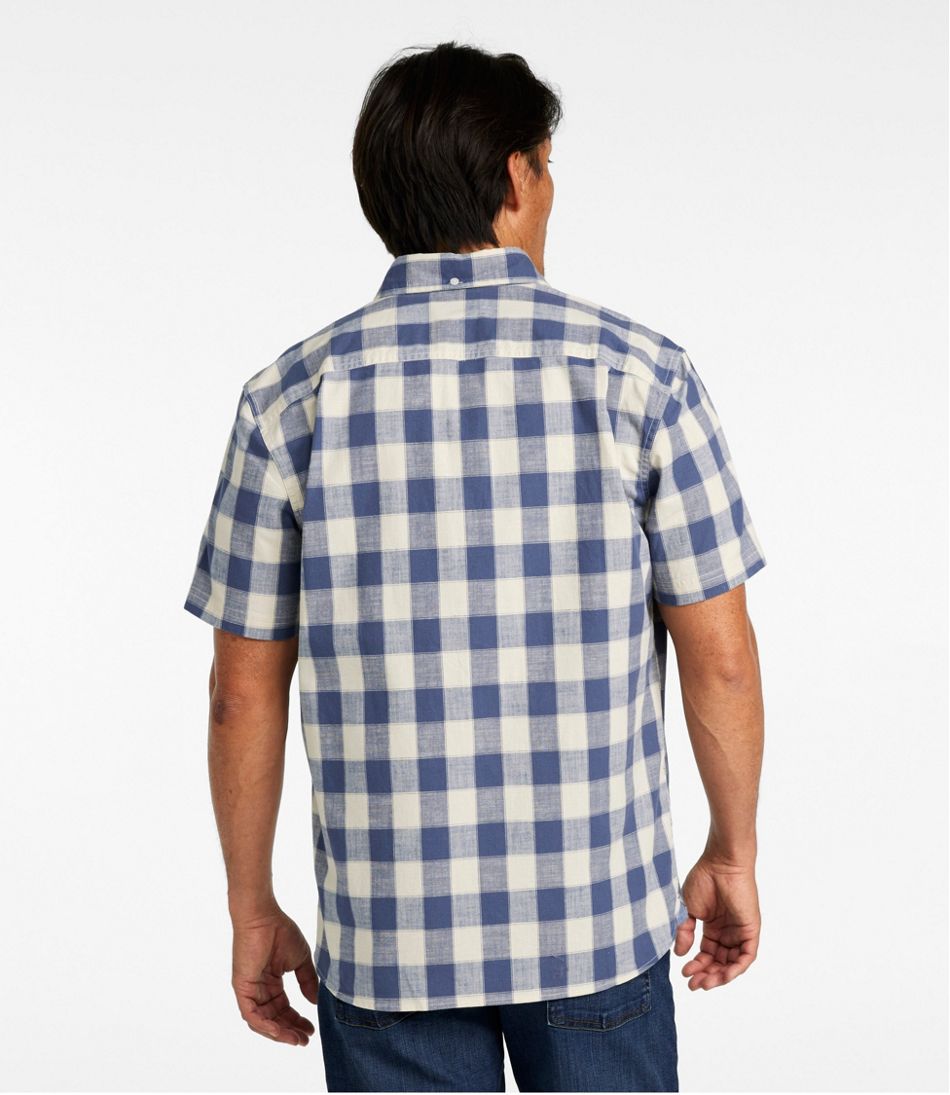 L.L.Bean On Sale | Men's Comfort Stretch® Chambray Shirt, Slightly Fitted Untucked Fit, Short-Sleeve, Plaid