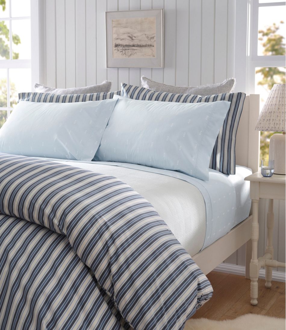 L.L.Bean Discount | Sunwashed Percale Sheet Collection, Stamped Leaf Print