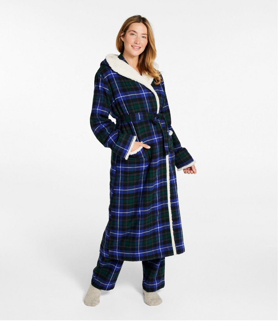 L.L.Bean Sale | Women's Scotch Plaid Flannel Robe, Sherpa-Lined Long