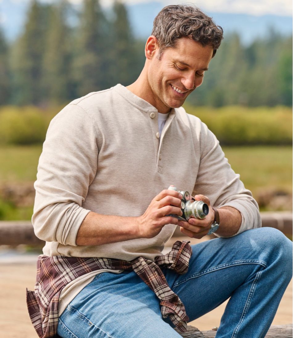 L.L.Bean Online | Men's Unshrinkable Mini-Waffle Henley, Long-Sleeve Traditional Fit