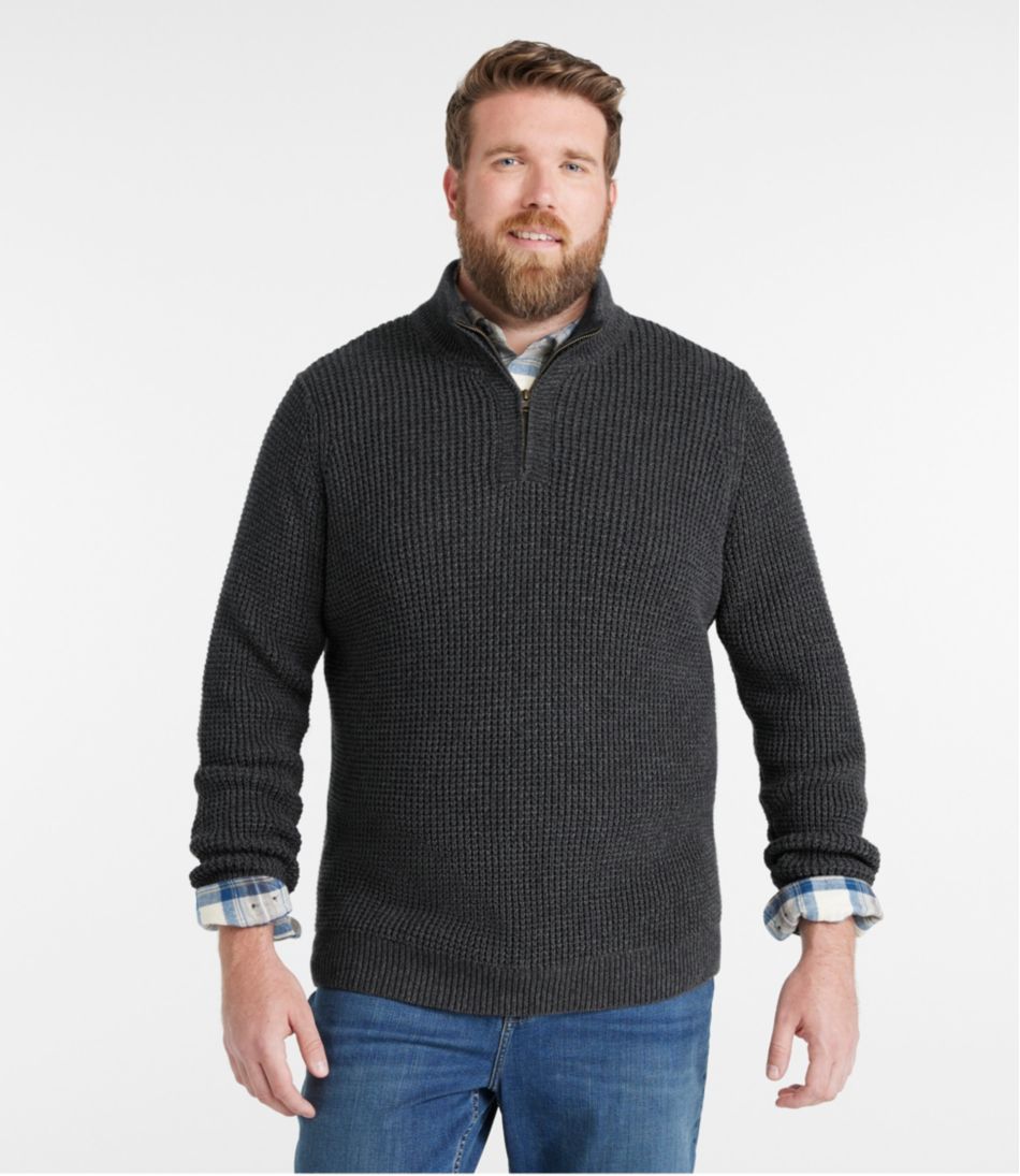 L.L.Bean | Men's Organic Cotton Waffle Sweater, Quarter Zip