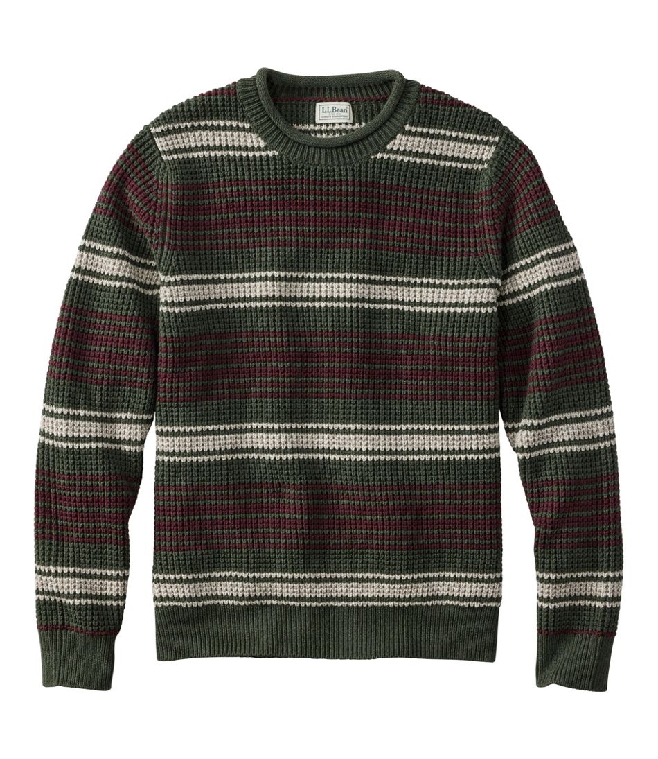 L.L.Bean New | Men's Organic Cotton Waffle Sweater, Rollneck Crew, Stripe