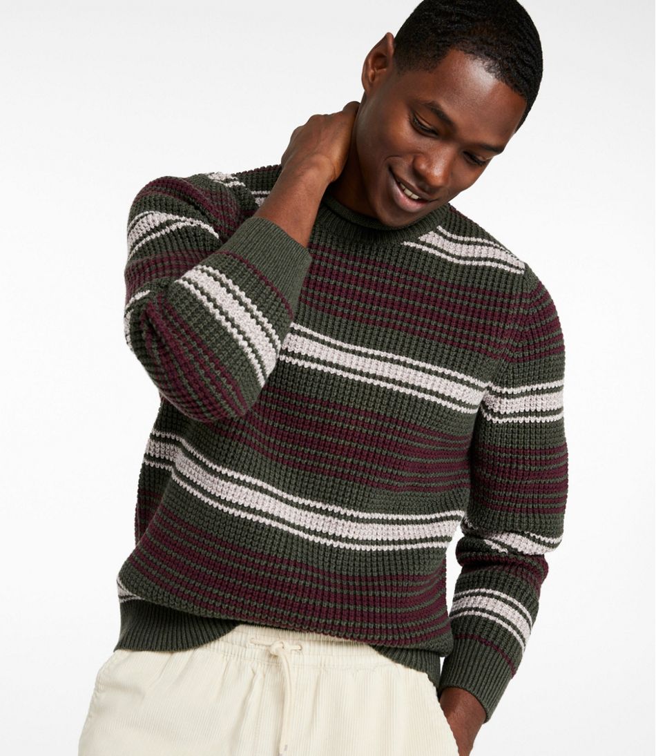 L.L.Bean New | Men's Organic Cotton Waffle Sweater, Rollneck Crew, Stripe