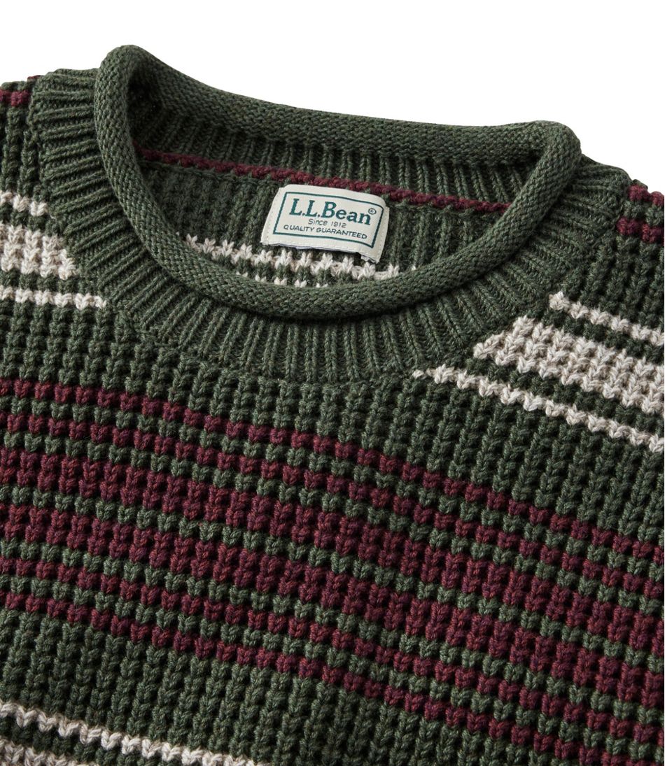 L.L.Bean New | Men's Organic Cotton Waffle Sweater, Rollneck Crew, Stripe