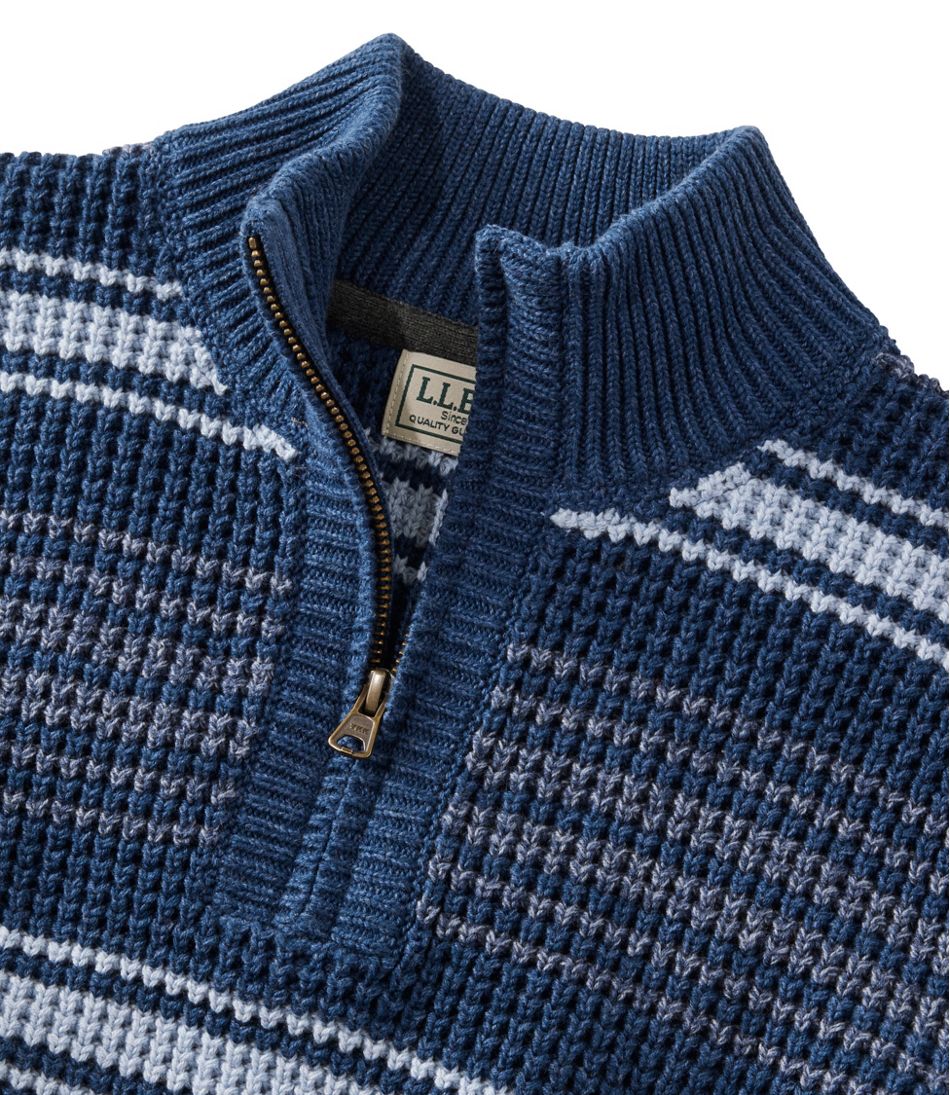 L.L.Bean Online | Men's Organic Cotton Waffle Sweater, Quarter Zip, Stripe