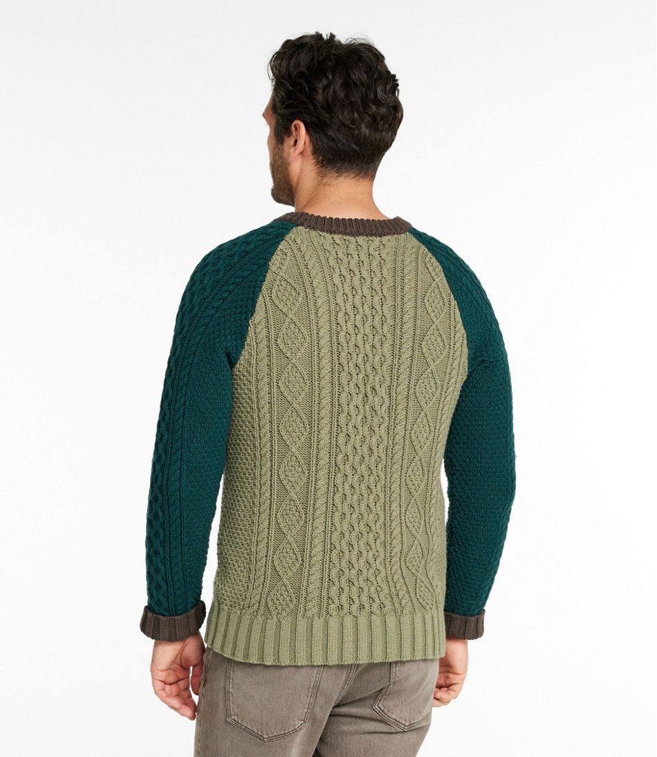 L.L.Bean Outlet | Men's Signature Cotton Fisherman Sweater, Crewneck, Colorblock