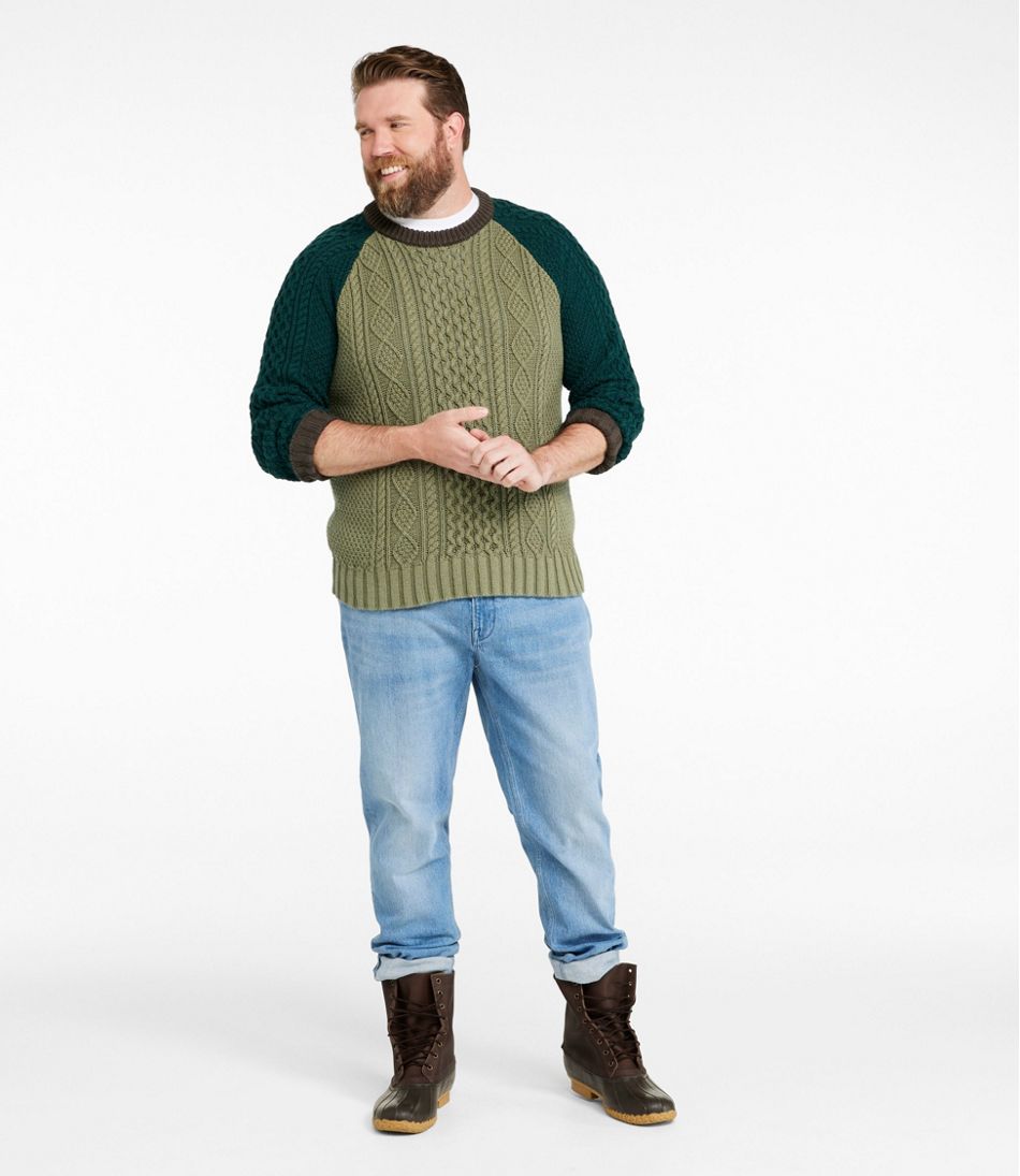 L.L.Bean Outlet | Men's Signature Cotton Fisherman Sweater, Crewneck, Colorblock