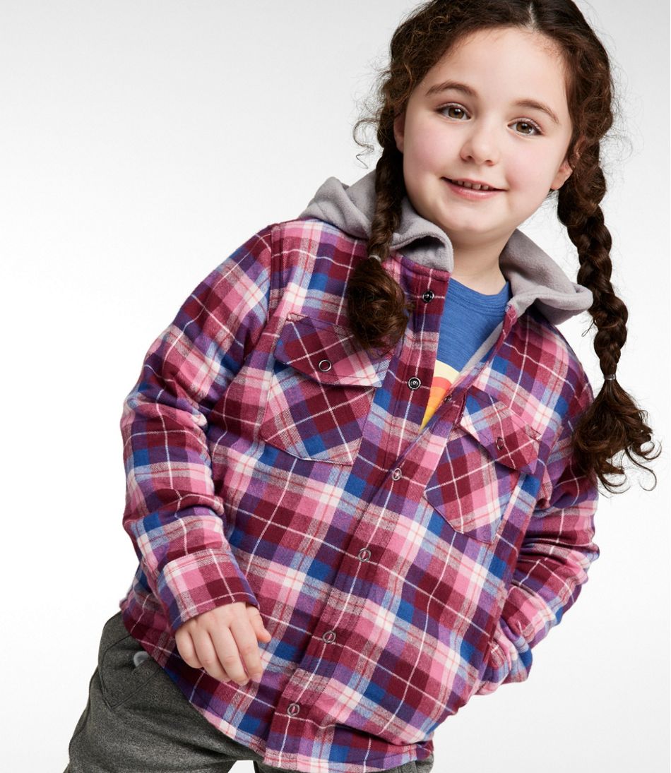 L.L.Bean Discount | Kids' Fleece-Lined Flannel Shirt, Hooded Plaid