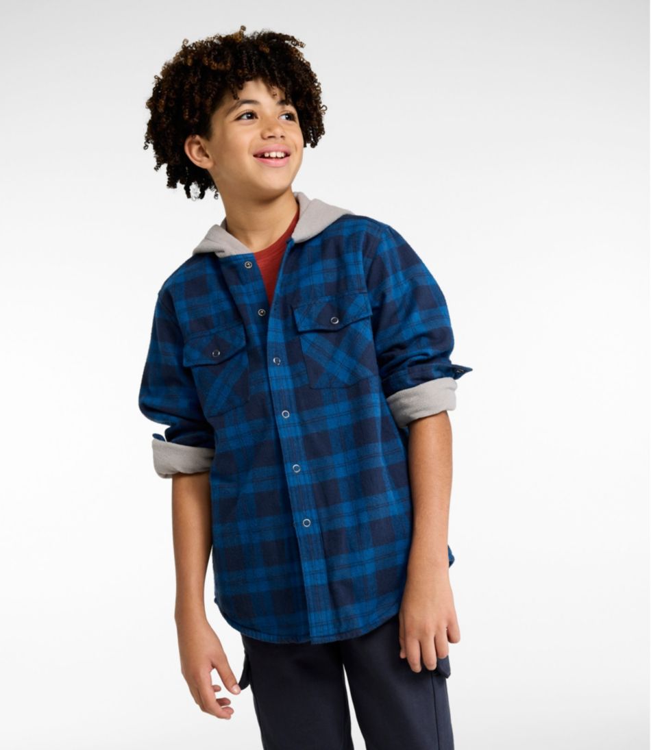 L.L.Bean Discount | Kids' Fleece-Lined Flannel Shirt, Hooded Plaid
