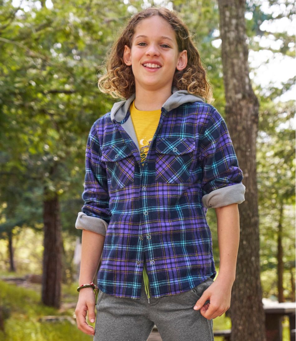 L.L.Bean Discount | Kids' Fleece-Lined Flannel Shirt, Hooded Plaid