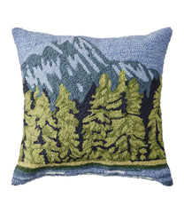 L.L.Bean Sale | Indoor/Outdoor Hooked Pillow, Lakeside Mountain Scene
