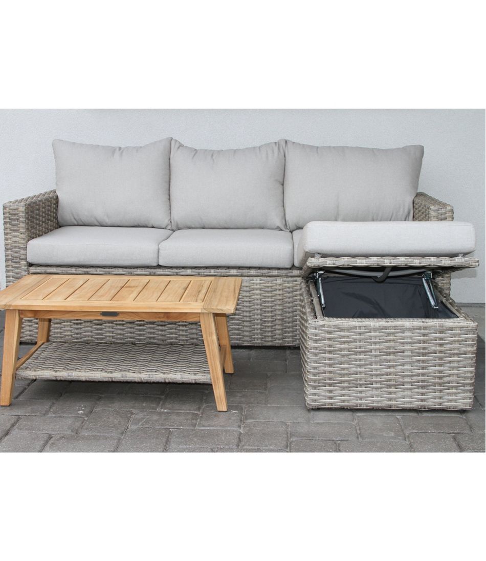 L.L.Bean For Sale | Wicker Storage Sofa and Teak Coffee Table Set