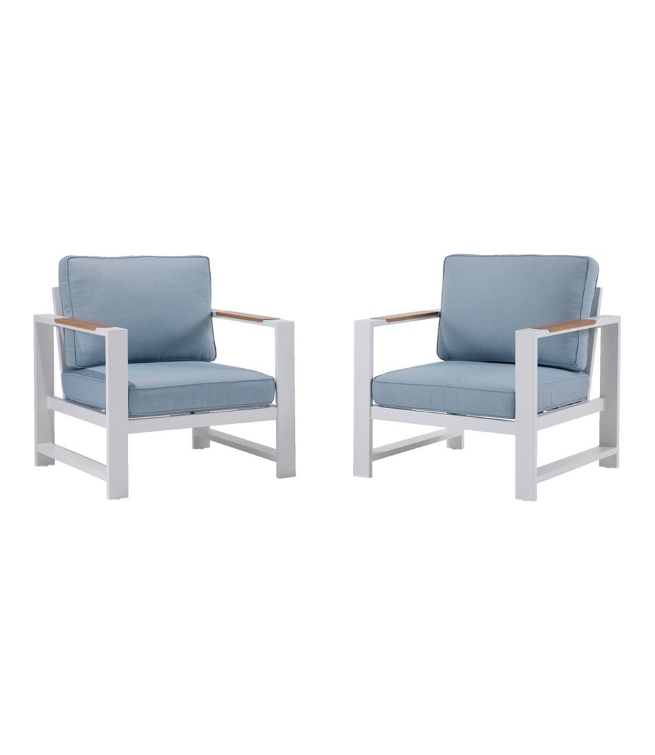 L.L.Bean On Sale | White Aluminum Deep Seating Armchair with Blue Cushions, Set of Two
