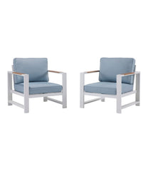 L.L.Bean On Sale | White Aluminum Deep Seating Armchair with Blue Cushions, Set of Two