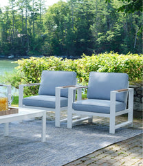 L.L.Bean On Sale | White Aluminum Deep Seating Armchair with Blue Cushions, Set of Two